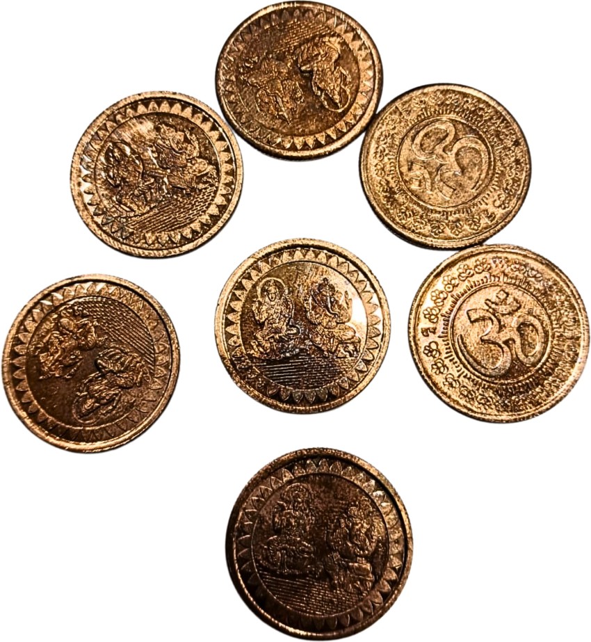 Om Shiv Copper Coins Pack Of 7 Pcs. Copper Yantra