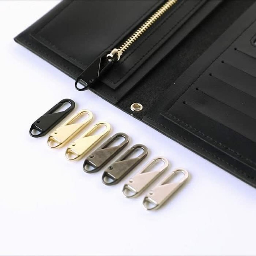 10pcs leather Zipper Pull with gold metal decor* Zip Puller*Zip  Fastener*zip slider*zipper replacement black…