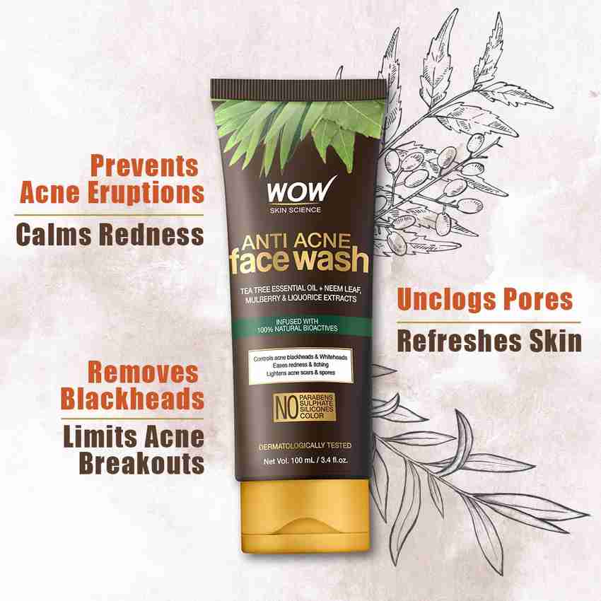 WOW SKIN SCIENCE Anti Acne OIL Free No Parabens Sulphate Silicones Color Face Wash Price in India Buy WOW SKIN SCIENCE Anti Acne OIL Free No