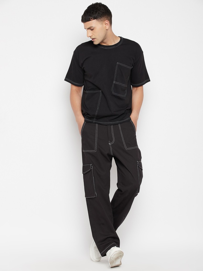 Black Paperbag-waist contrast-stitch cargo trousers | Ganni |  MATCHESFASHION US