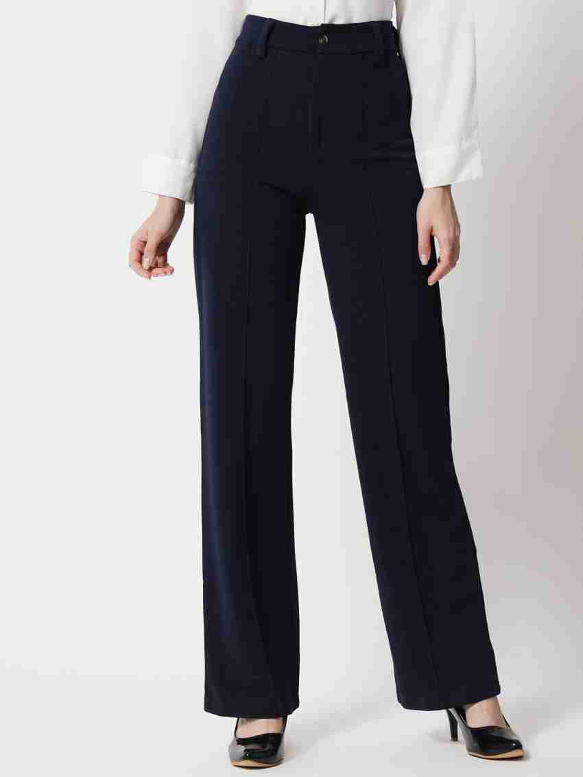 Buy KOTTY Women's High Rise Cotton Blend Relaxed Fit Trousers Baby