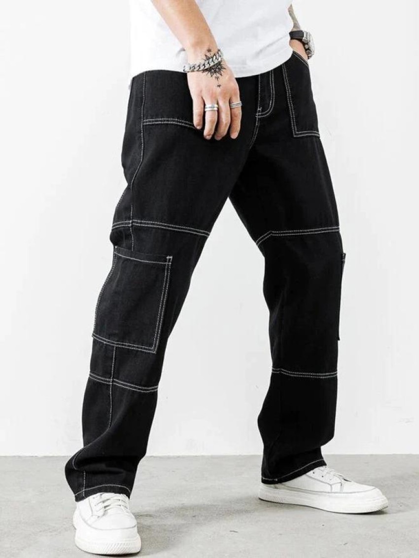 Buy FashionEnsta Present Men's & Boy's Wear Stylish Denim Jeans Black Cargo  white stitching Round Pocket Online at Best Prices in India - JioMart.