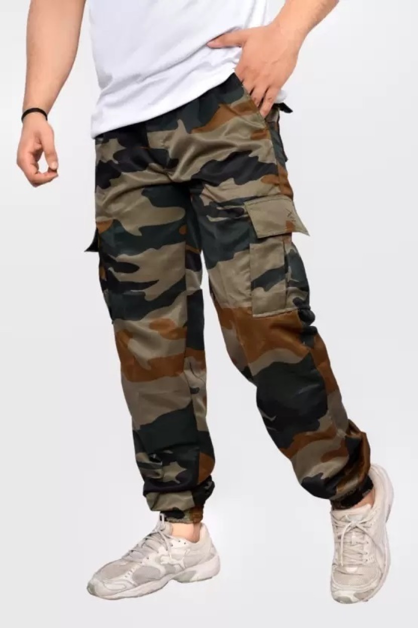Navy Blue Camouflage Lycra Army Printed Slim- Fit Joggers For Men Track  Pants