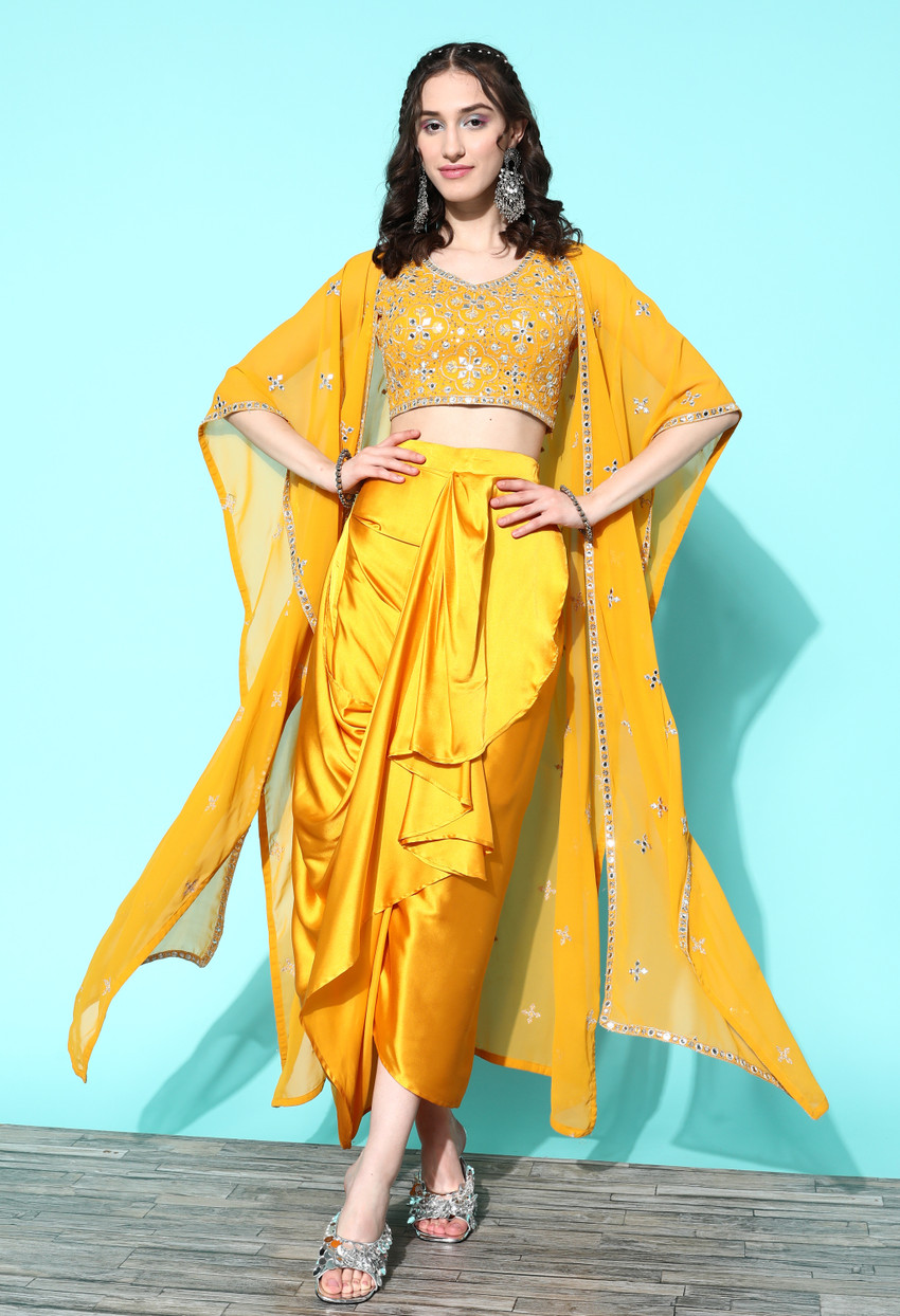 long skirt with crop top and jacket flipkart