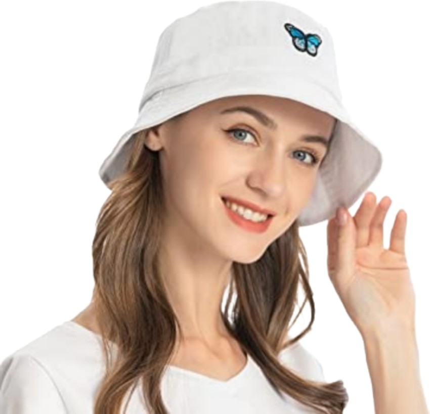 Reffer Embroidered Butterfly Foldable Cotton Bucket Hat For Women Hat