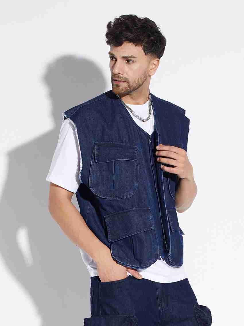 FUGAZEE Sleeveless Solid Men Denim Jacket Buy FUGAZEE Sleeveless