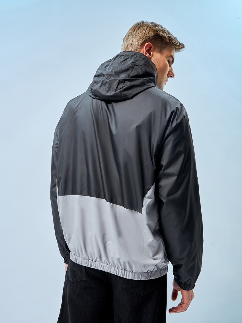 Buy Men's Grey & Black Color Block Windcheater Jacket Online at Bewakoof