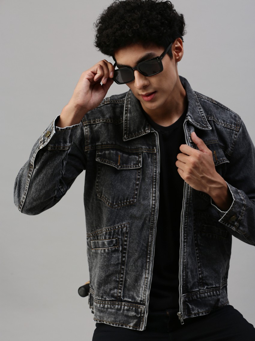 Mens black denim hot sale jacket 3xl