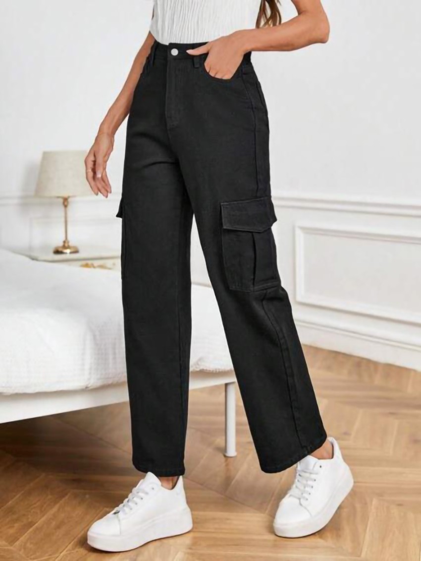 MEINVQIAOTI Black Cargo Pants for Women Techwear India
