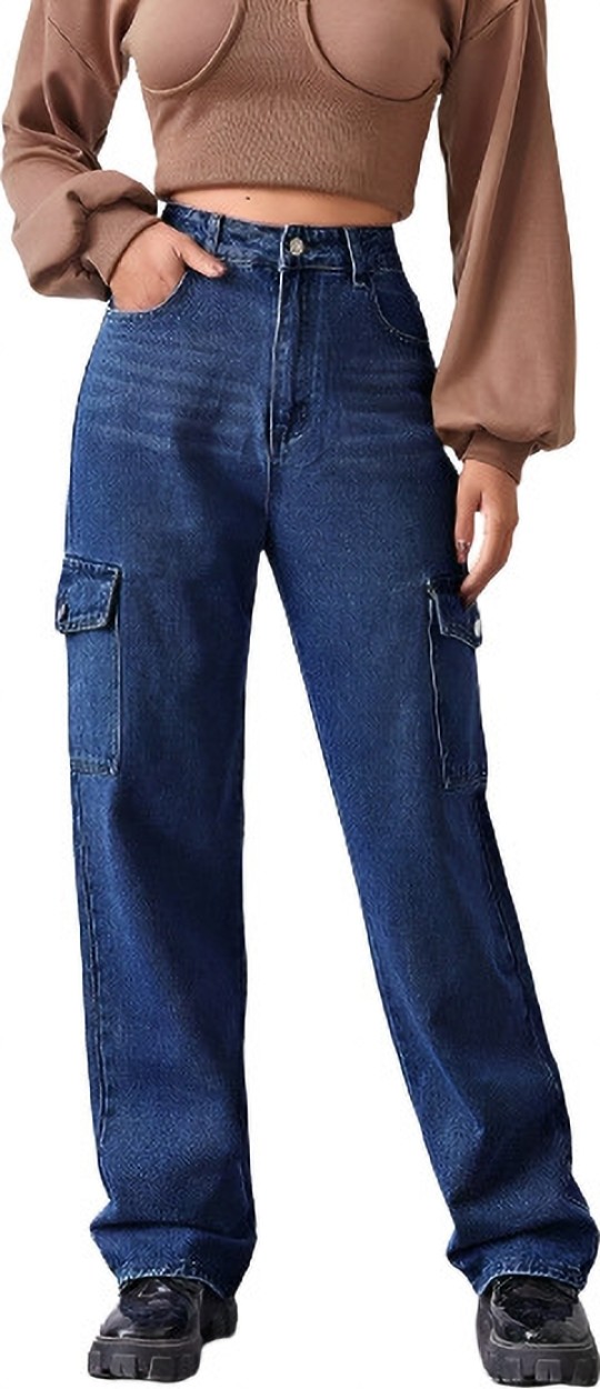 Buy Qeboo Collection Blue Cargo Style Boyfriend Jeans for Women