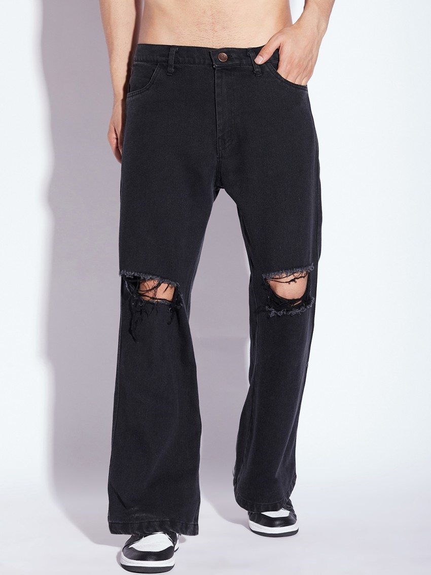 Bershka rip knee flare jean and mid blue