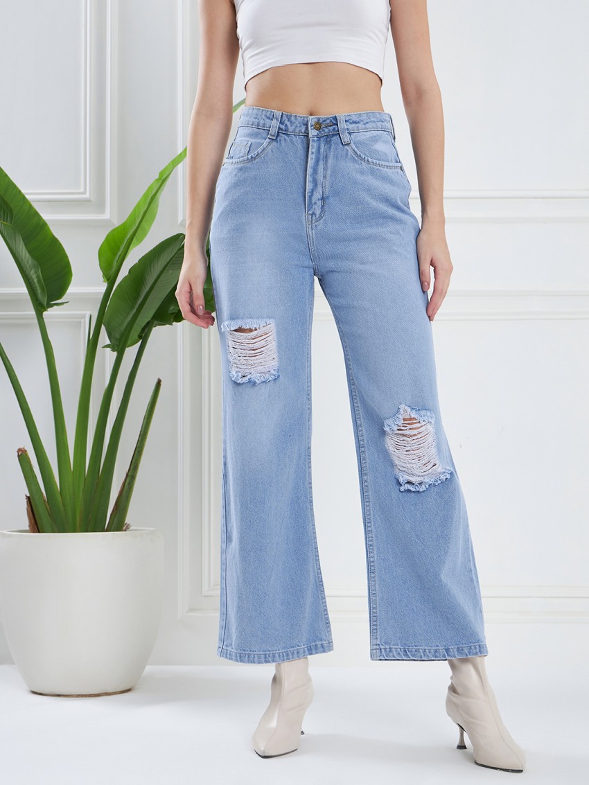 KASSUALLY Women Dark Blue Bell Bottom Jeans