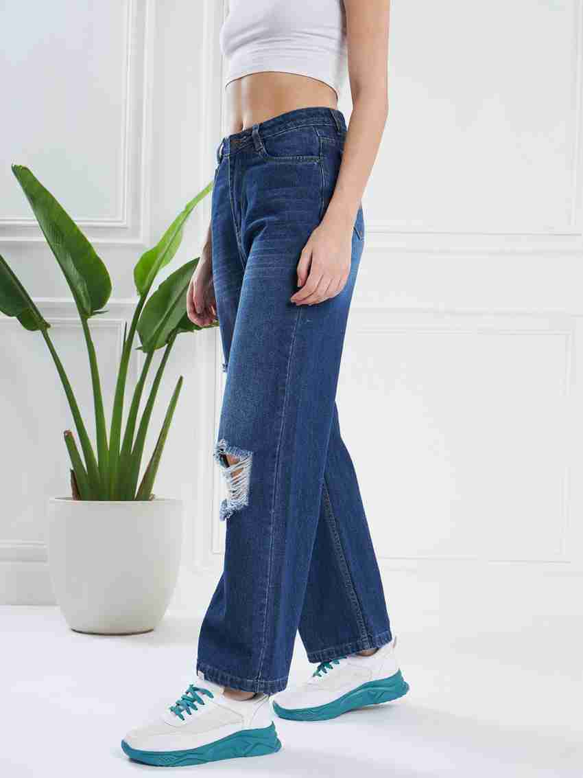 KASSUALLY Women Dark Blue Bell Bottom Jeans