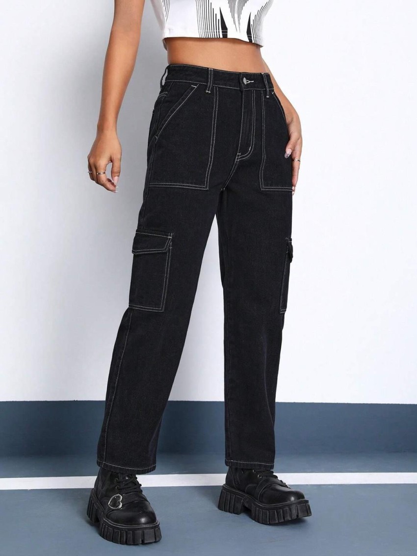 MEINVQIAOTI Black Cargo Pants for Women Techwear India