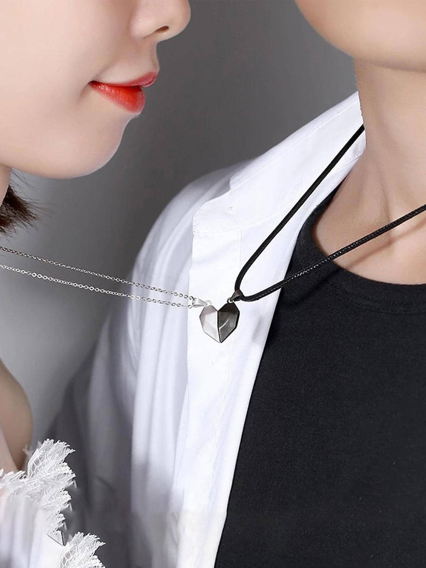 Syfer Magnetic Heart Couple Pendant for Friendship day Valentine day Silver Alloy Pendant Set Price in India Buy Syfer Magnetic Heart Couple Pendant for Friendship day Valentine day Silver Alloy Penda...