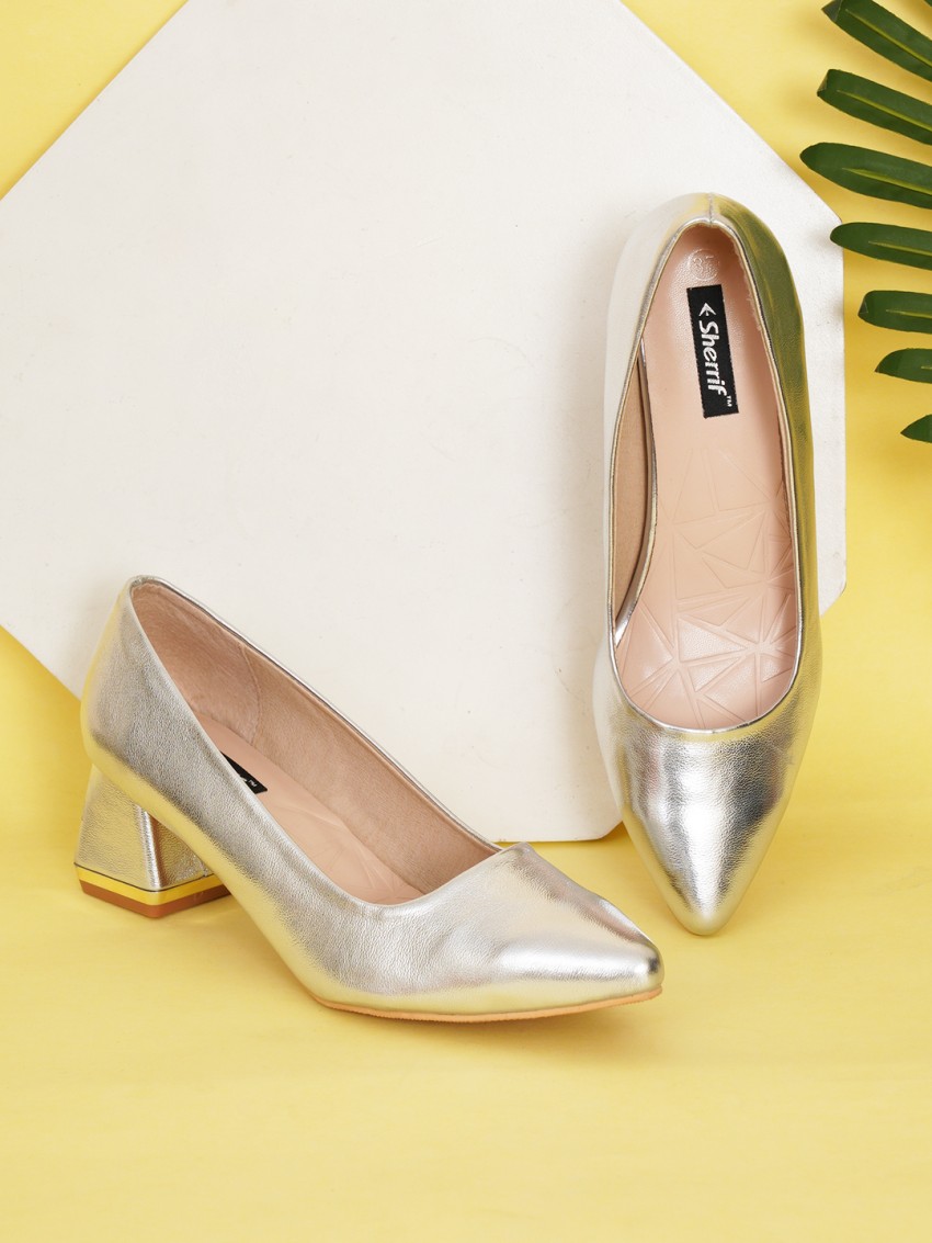 SHERRIF Silver Block Pumps Women Silver Heels Buy SHERRIF Silver