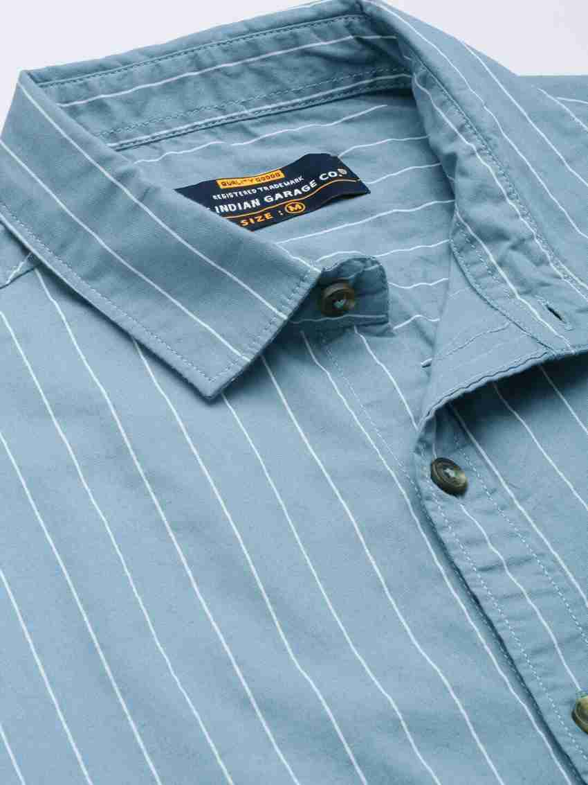 Buy The Indian Garage Co Men White & Teal Blue Slim Fit Striped Casual  Shirt - Shirts for Men 10673544