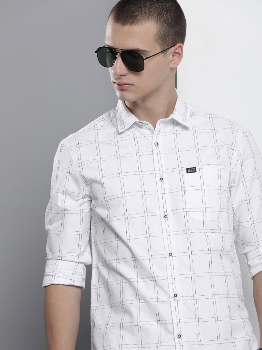 Black and white check shirt best sale mens india