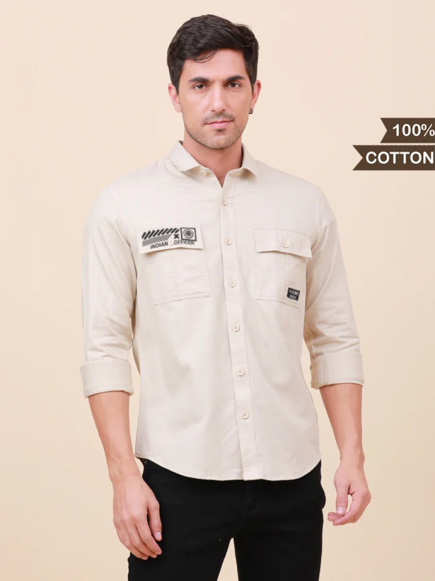 CP BRO Men Solid Casual Cream Shirt - Buy CP BRO Men Solid Casual Cream  Shirt Online at Best Prices in India