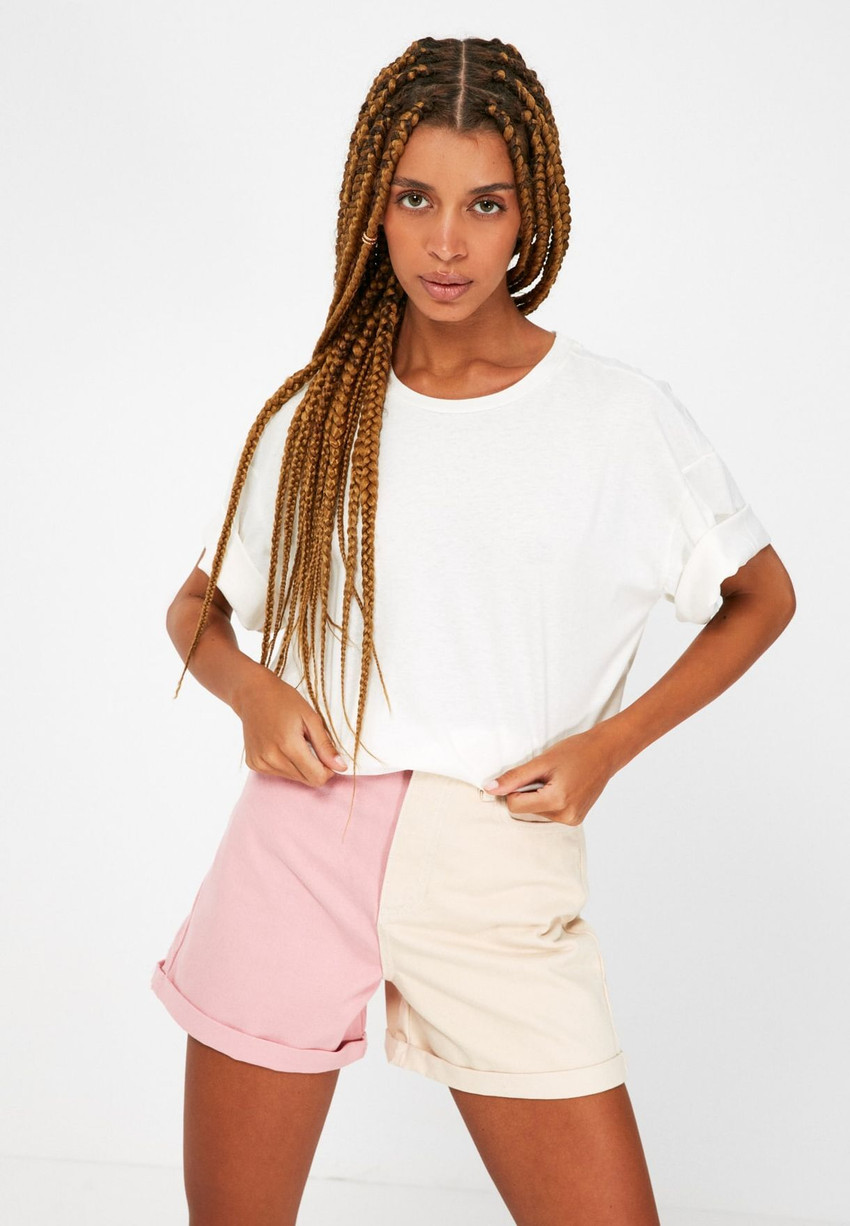 Trendyol Color Block Women Multicolor Denim Shorts Buy Trendyol
