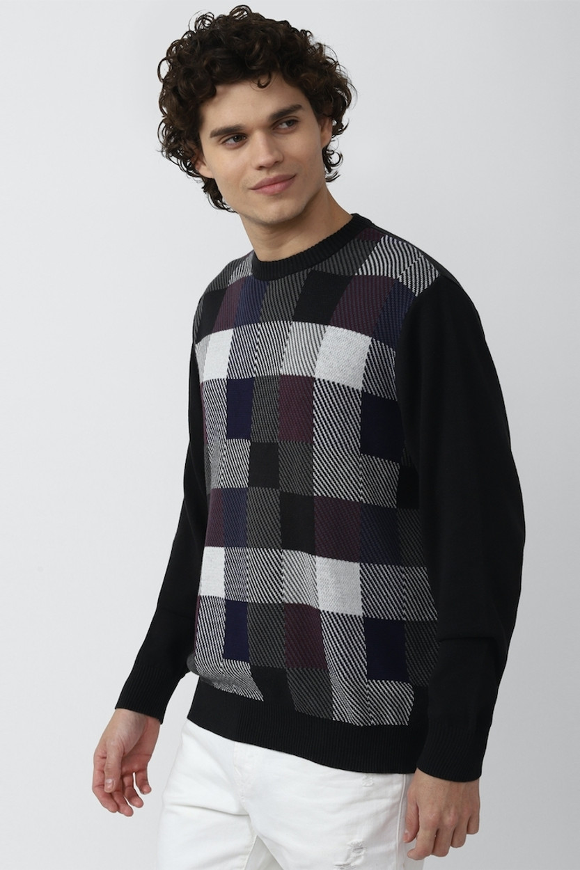 FOREVER 21 Checkered Round Neck Casual Men Black Sweater Buy