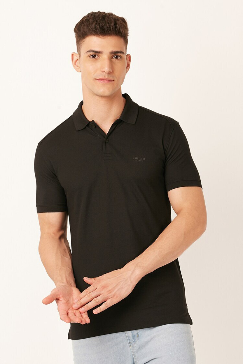 FOREVER 21 Solid Men Polo Neck Black T Shirt Buy FOREVER 21
