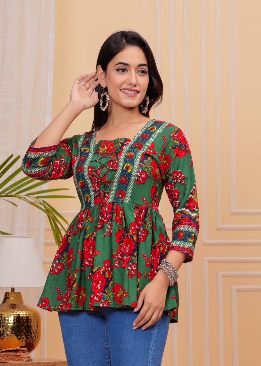 VIHIN TEXTILE Party Printed Women Green Top Buy VIHIN TEXTILE Party Printed Women Green Top Online at Best Prices in India Flipkart