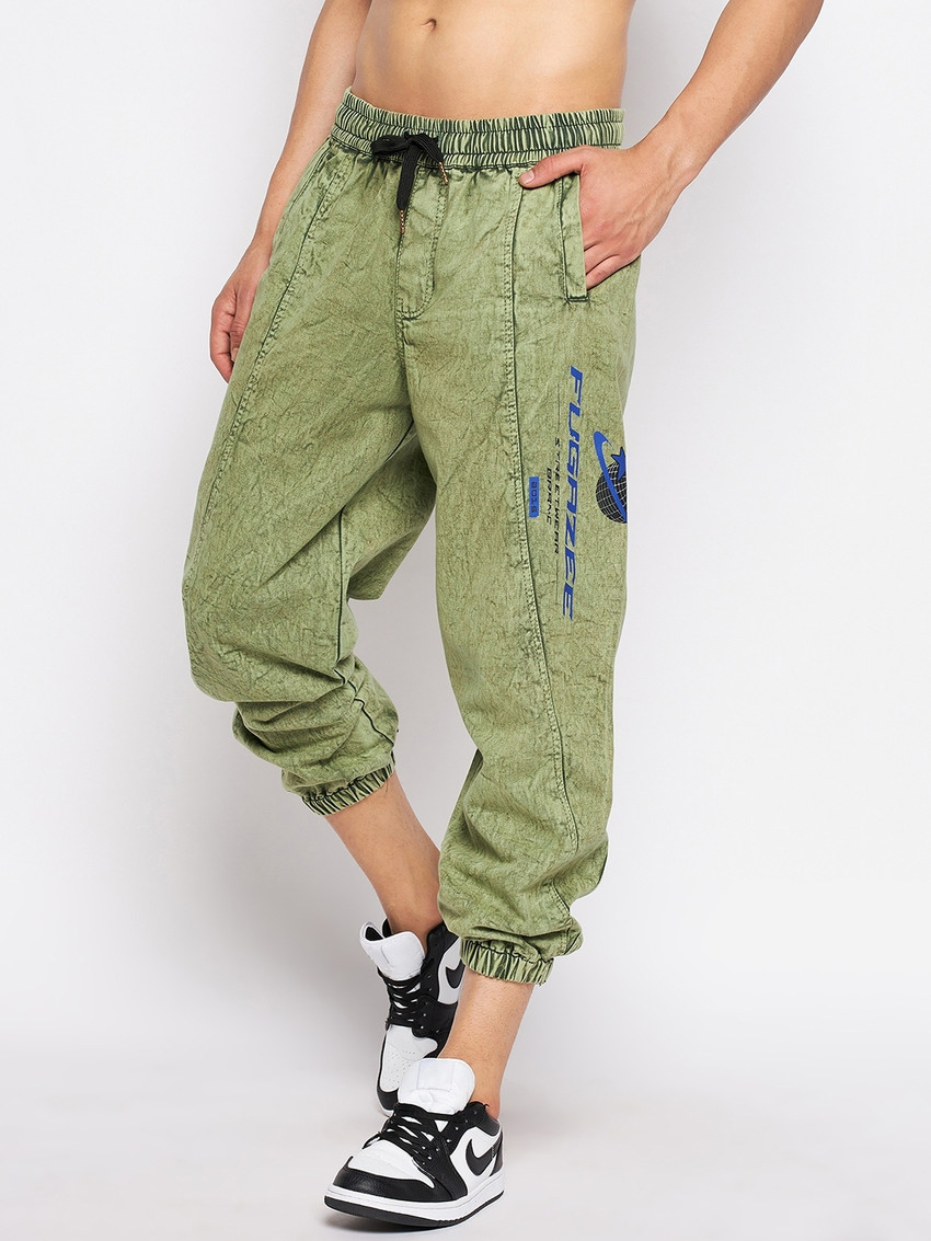 FUGAZEE Printed Men Green Track Pants Buy FUGAZEE Printed Men