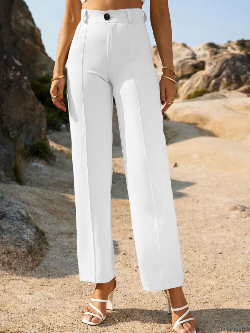 FUBACK Regular Fit Women White Trousers - Buy FUBACK Regular Fit