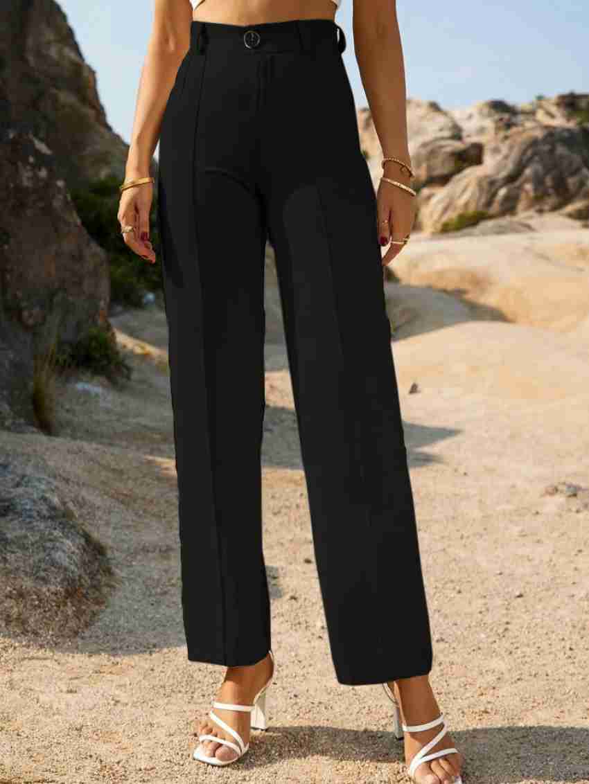 Buy FUBACK Regular Fit Women Black Trousers Online at Best