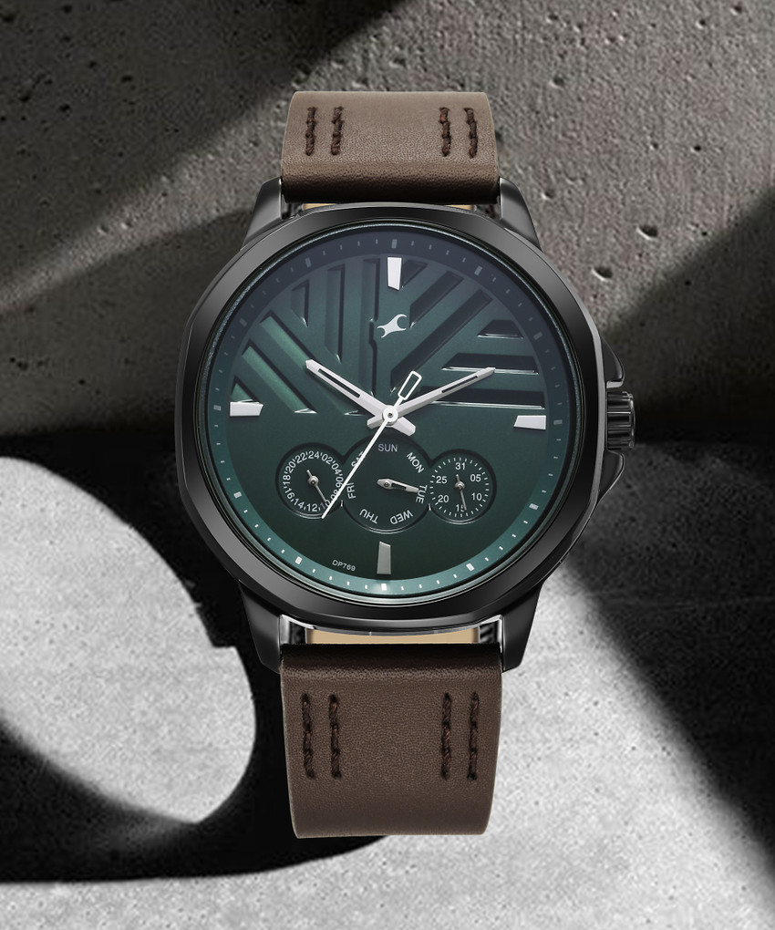 Fastrack Fleek Quartz Multifunction Green Dial Leather Strap Watch 