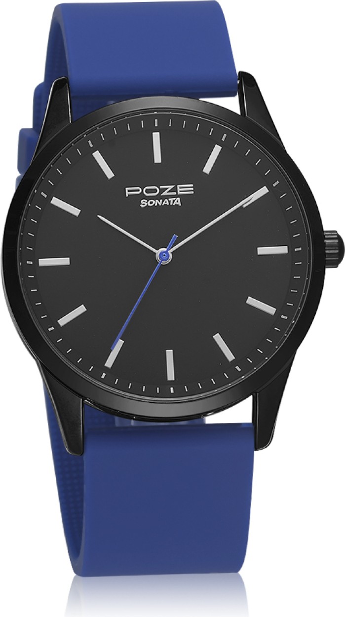 Buy Online Sonata Poze Quartz Analog Black Dial Metal Strap Watch