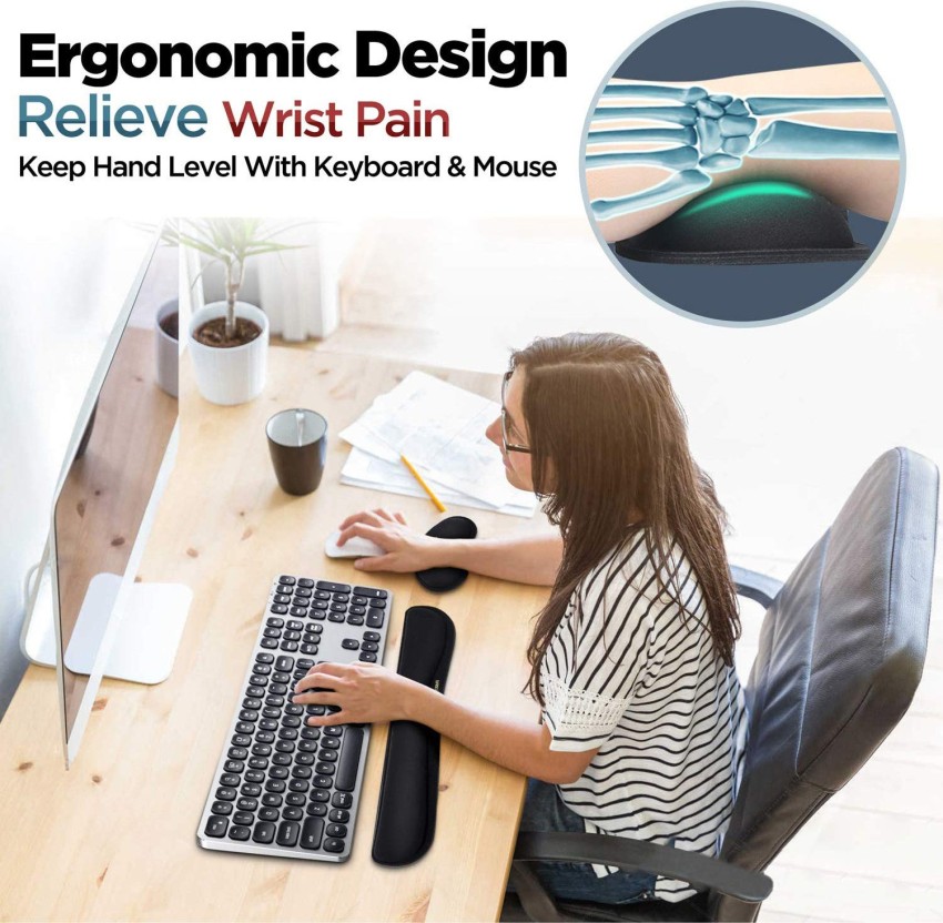 Premium Memory Foam Keyboard Wrist Rest Pad and Mouse Wrist Rest Support Mouse Pad Set- Ergonomic Support Durable & Comfortable & Lightweight for Easy Typing & Pain Relief Blue Flower 1 