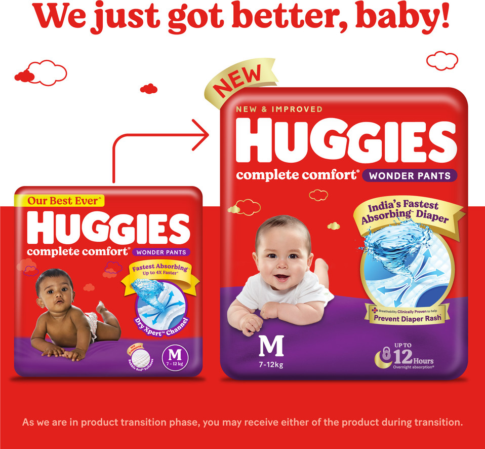Huggies Complete Comfort Wonder Pants, India's Fastest Absorbing Diaper | - M (228 Pieces)