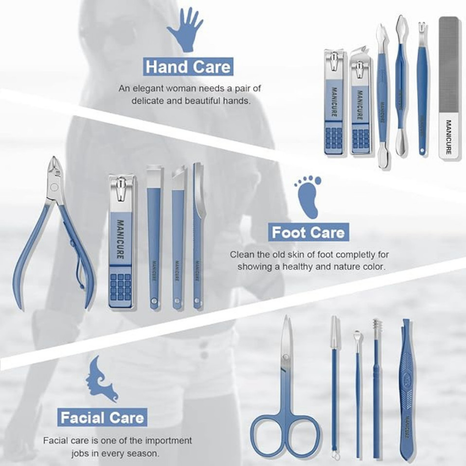 MINARA 16 In 1 Manicure, Pedicure & Grooming Kit Blue
