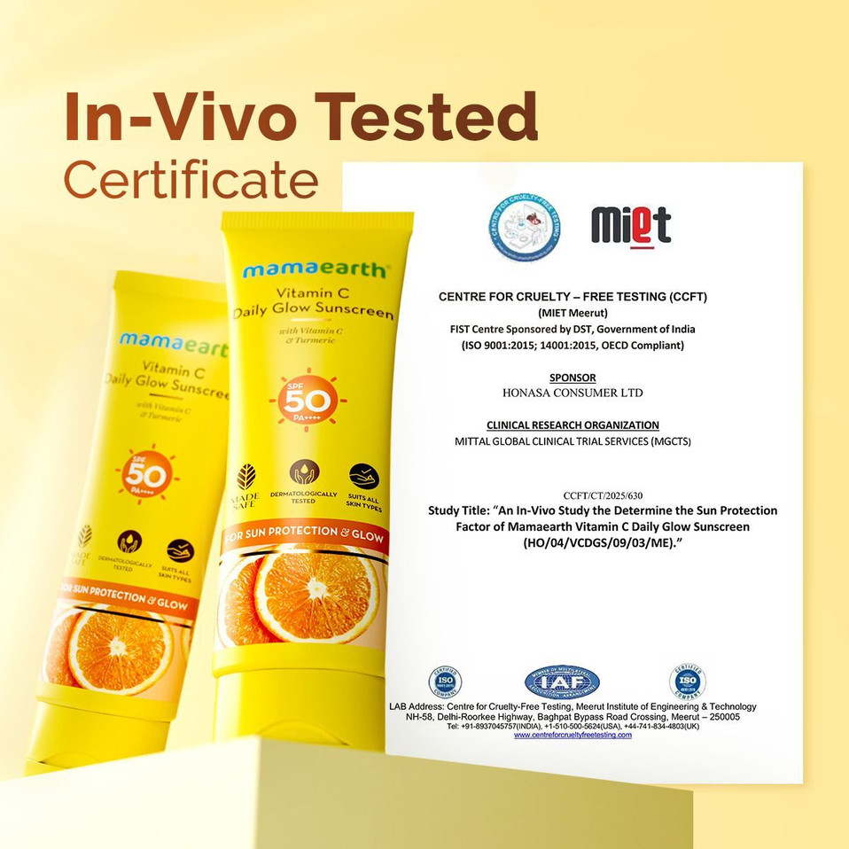 MamaEarth Sunscreen - SPF 50 PA+++ Vitamin C Daily Glow Sunscreen with VitaminC & Turmeric for Sun Protection &Glow (125 g)
