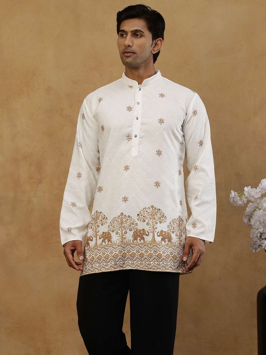 Jompers Men Embroidered Straight Kurta - Buy Jompers Men Embroidered ...