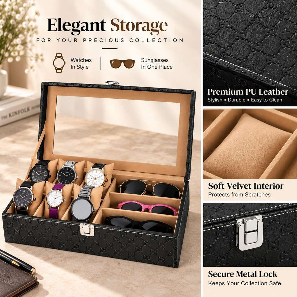 STORESHINE Men's and Women's Watch Box Holder Organizer Case in Black ...