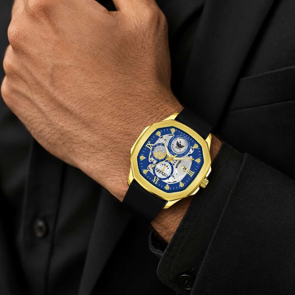 ABREXO Abx830011 GD Blue Dial Black Strap Series I Gold I Blue Dial I ...