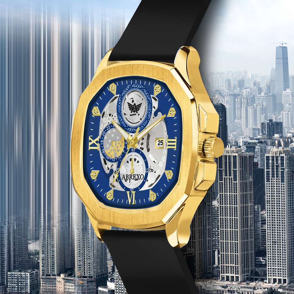 ABREXO Abx830011 GD Blue Dial Black Strap Series I Gold I Blue Dial I ...