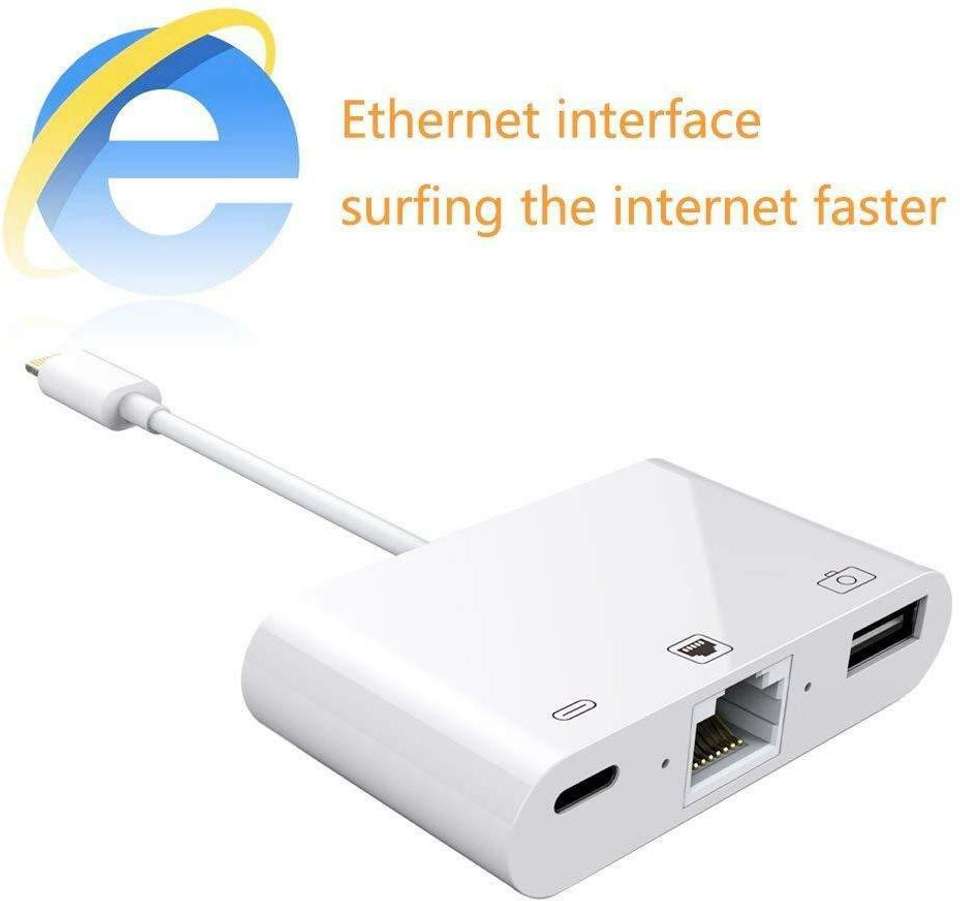 microware Lightning Cable 0.01 m Ethernet LAN Lighting to RJ45 Adapter ...