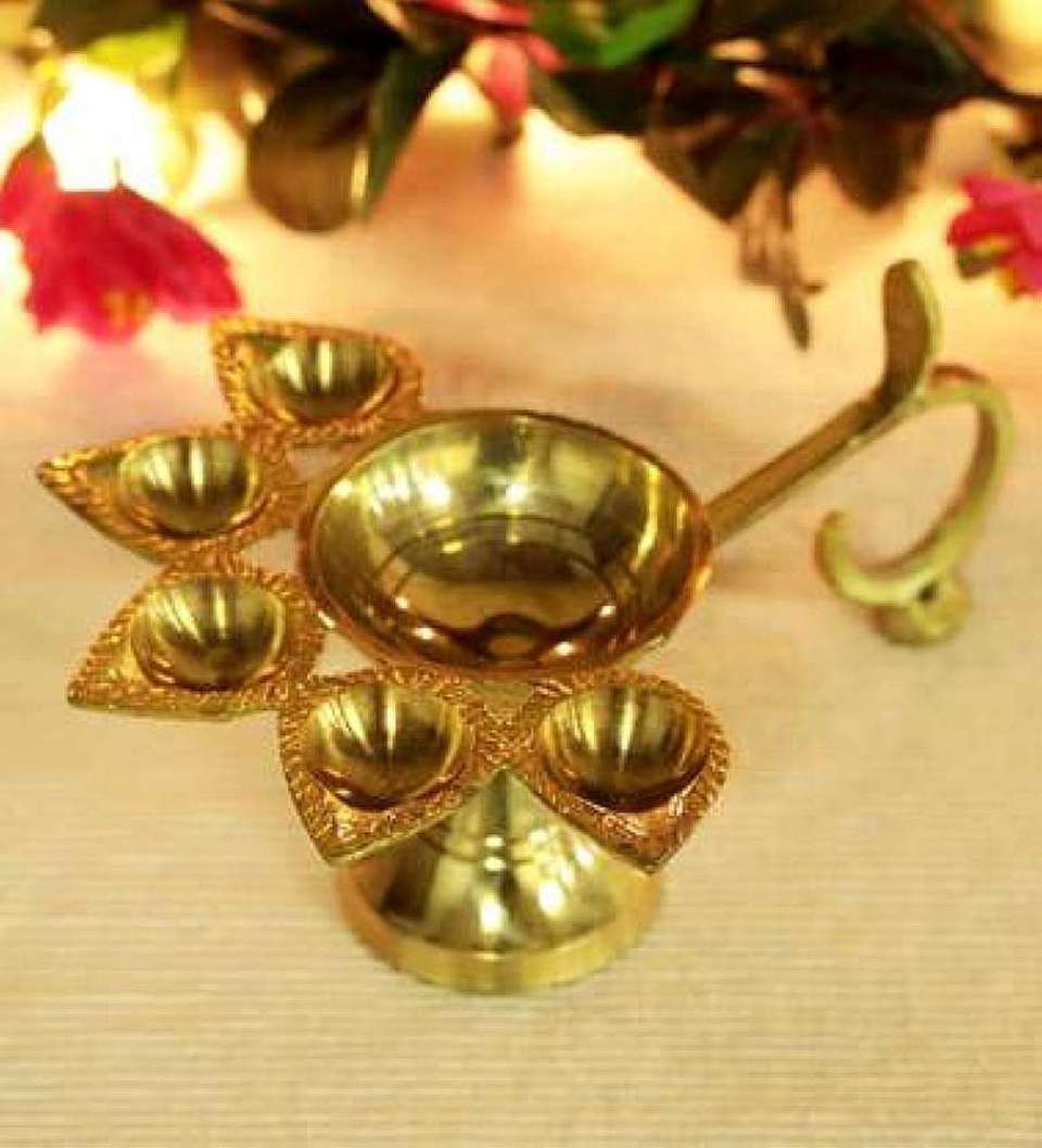 anjaneya enterprises Panch Aarti Diya/Puja Burner/5 Face Oil Lotus Lamp ...