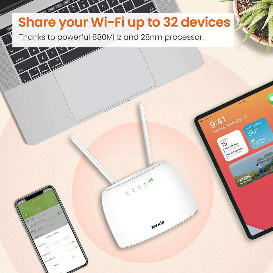 TENDA 4G06 3G/4G Volte N300 Wi-Fi Router, 2 Removable Antennas, Data ...