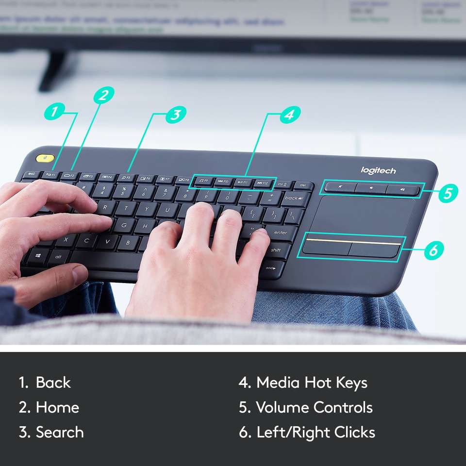 Logitech Notebook Logitech K400+ with Touchpad, Connected to TV, Customizable Multi-Media ...