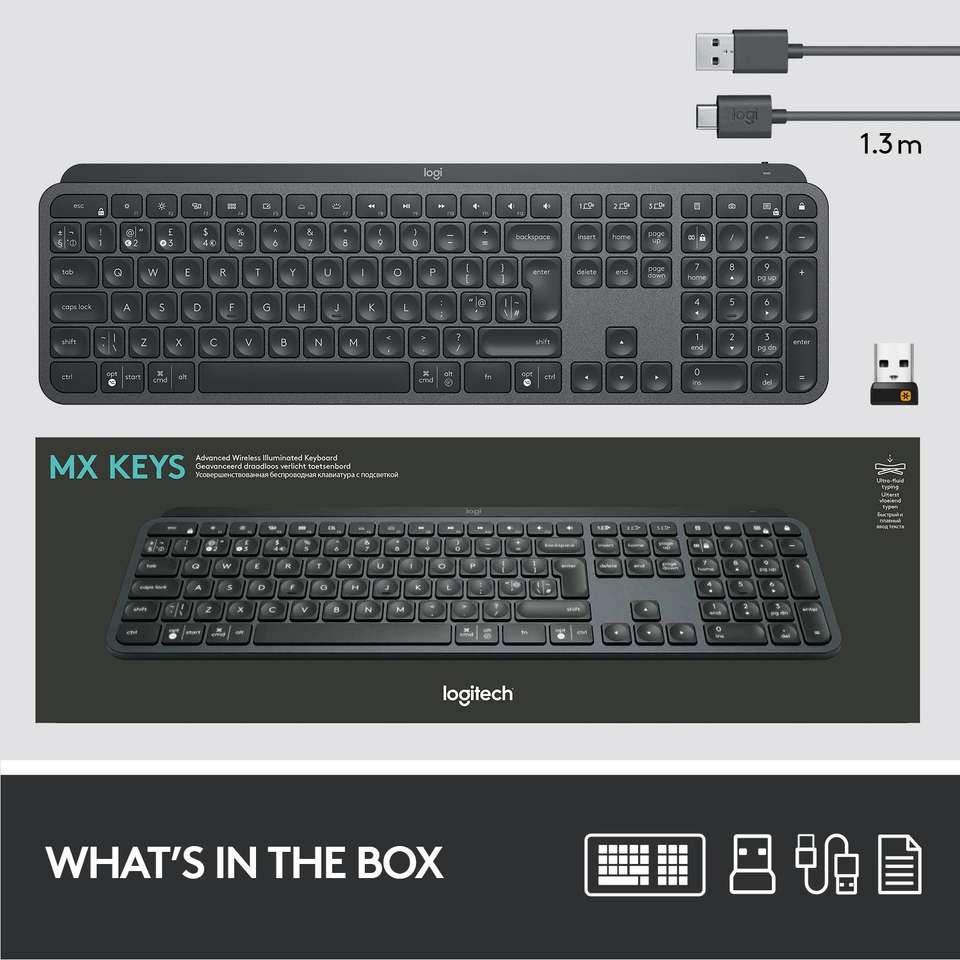 Logitech MX Keys / Advanced Illuminated Wireless, Tactile Responsive ...