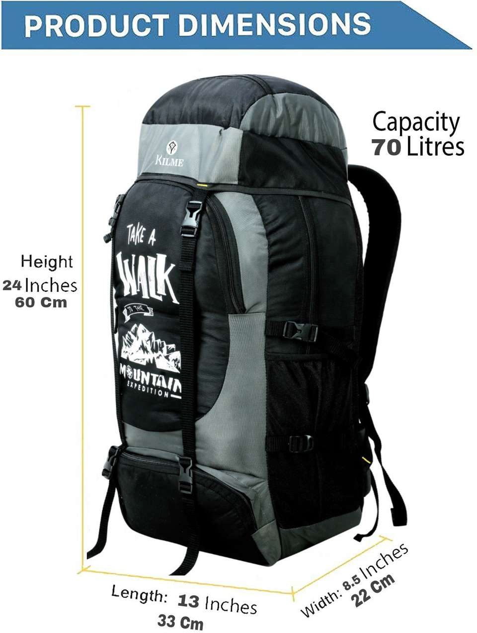 kilme Unisex Waterproof Backpack Rucksack for Hiking, Trekking & Travel ...