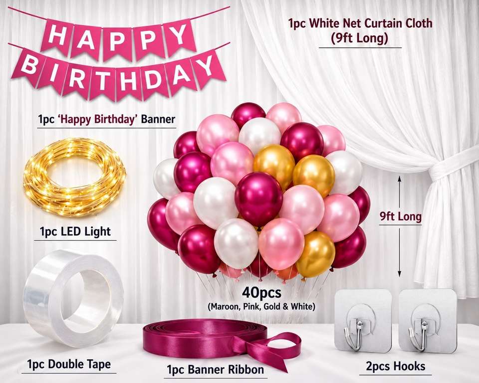 Flipkart.com | ballooooify Solid Royal Pink White Gold Happy Birthday