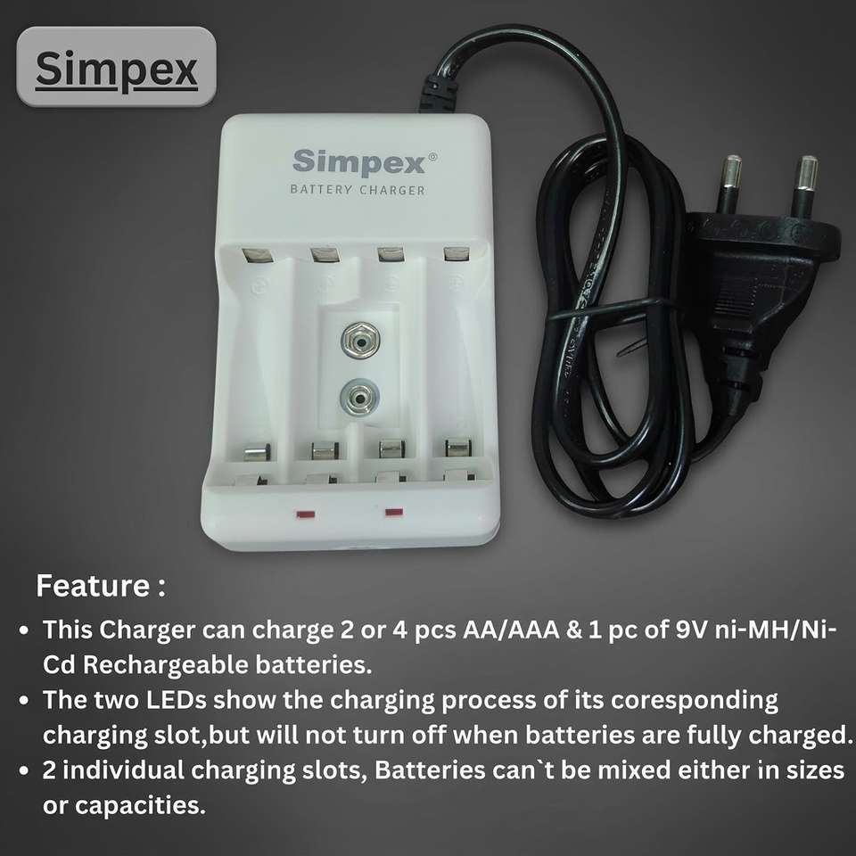 Simpex 666 Universal Corded Charger Combo With 5400 mAh Ni-MH AAx4 ...