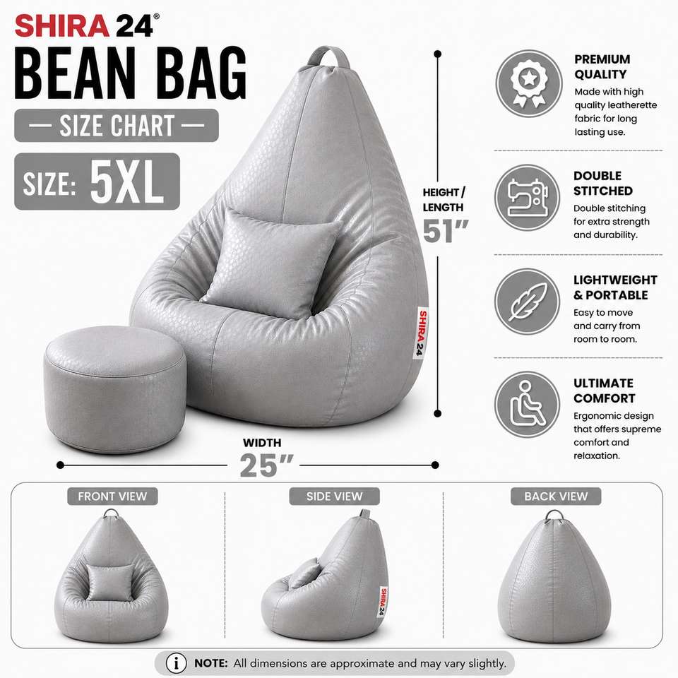 SHIRA 24 5XL Tear Drop Bean Bag Cover, Grey - Image 8