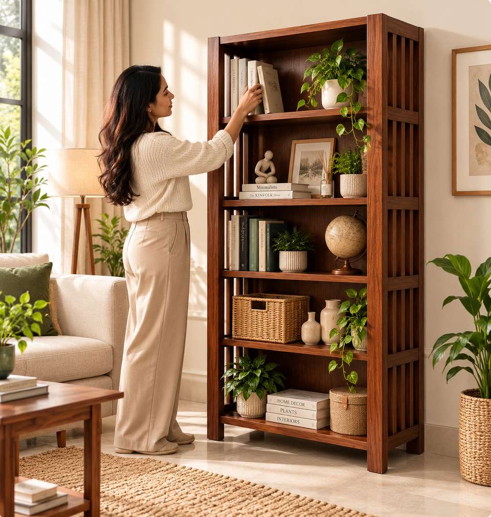 Woodoska WOODOSKA Classic Sheesham Bookshelf Solid Wood Open Book Shelf ...